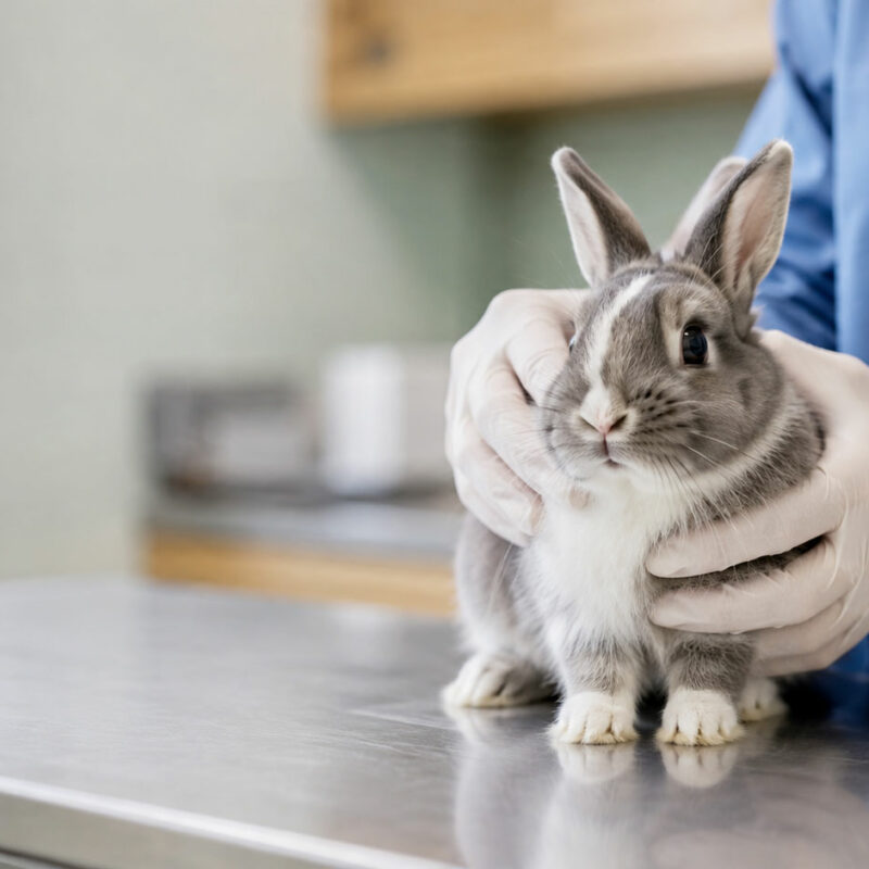Vétérinaire examinant un lapin en consultation à la Clinique du Colibri à Levallois-Perret